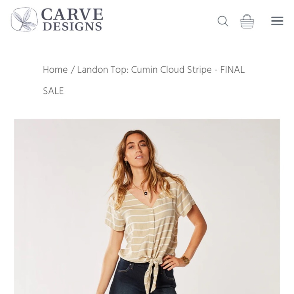 Carve Designs Landon Tie Front Top in Cumin Stripe